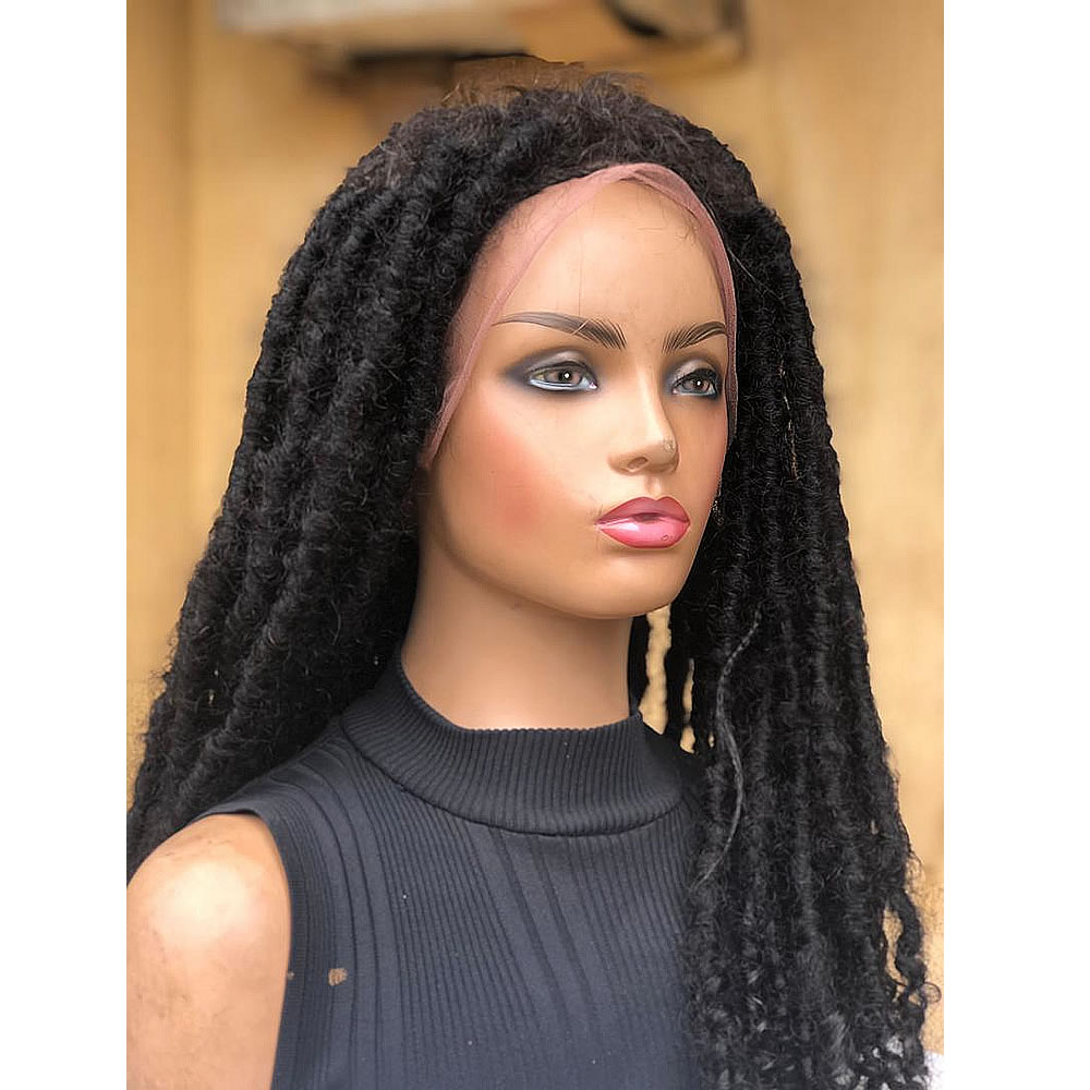 Tree or distressed frontal braids wigs. Knotless braided wig long braids -  Wigs black, average, braided, long, synthetic hair
