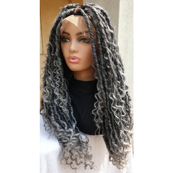 Braided Wig Full lace Salt and Pepper Boho locs 18inches