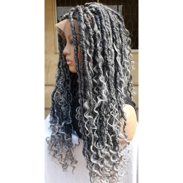 Braided Wig Full lace Salt and Pepper Boho locs 18inches