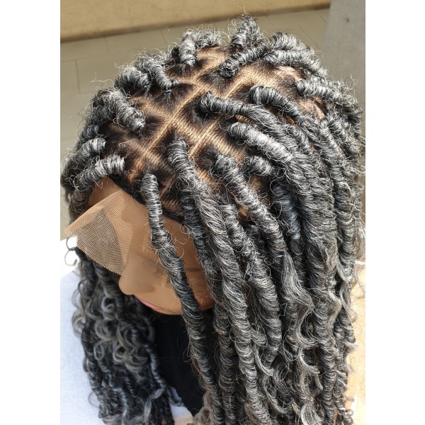 Braided Wig Full lace Salt and Pepper Boho locs 18inches