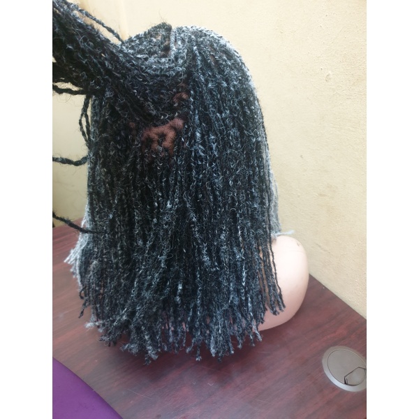 Human Hair Sister Locs, Salt And Pepper Full Lace Wig,14 inches