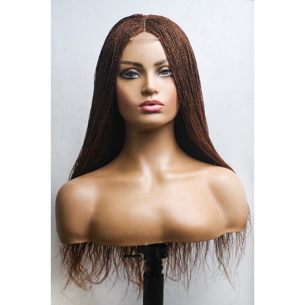 Light Auburn with Black Roots Micro Twist Lace Wig, Single Part Wig