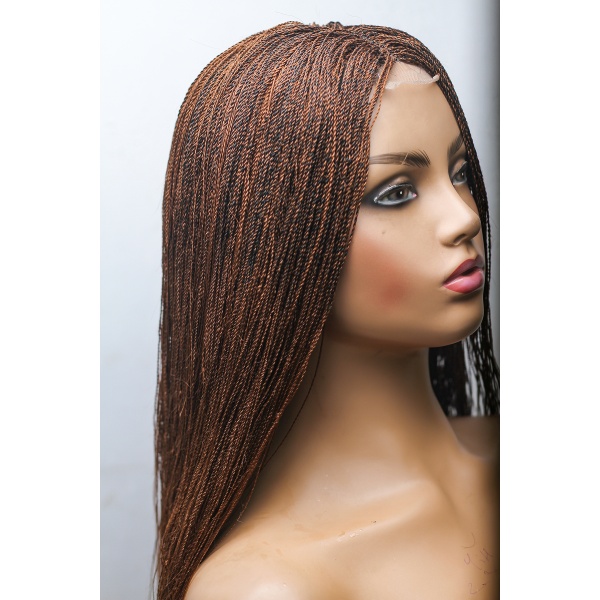 Light Auburn with Black Roots Micro Twist Lace Wig, Single Part Wig