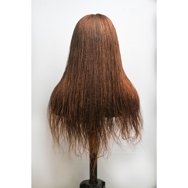 Light Auburn with Black Roots Micro Twist Lace Wig, Single Part Wig