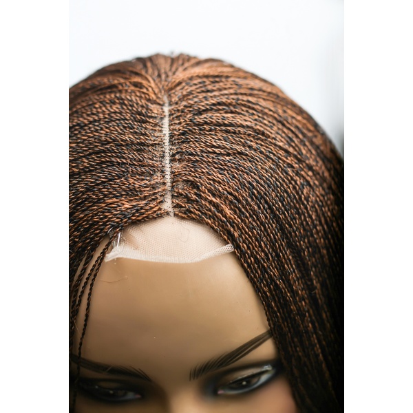 Light Auburn with Black Roots Micro Twist Lace Wig, Single Part Wig