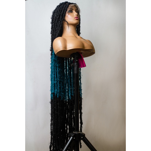 Ombre Teal butterfly Soft Locs on Full lace wig