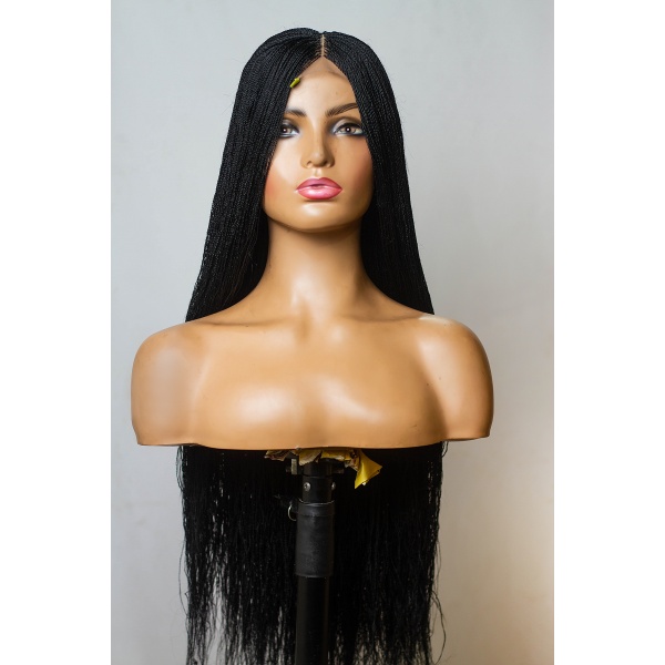 Black Micro Twist Lace Wig, Single Part Wig