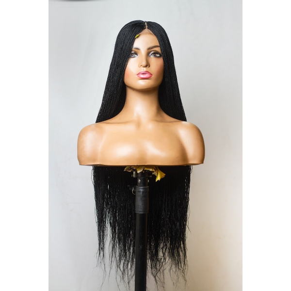 Black Micro Twist Lace Wig, Single Part Wig