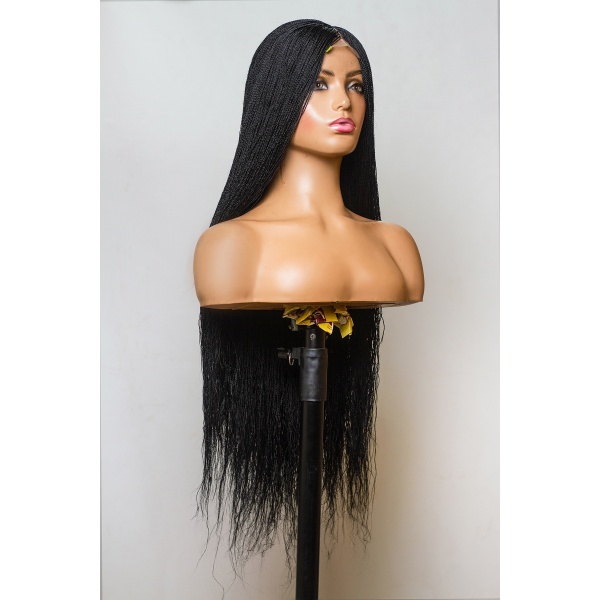 Black Micro Twist Lace Wig, Single Part Wig