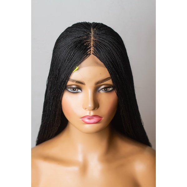 Black Micro Twist Lace Wig, Single Part Wig