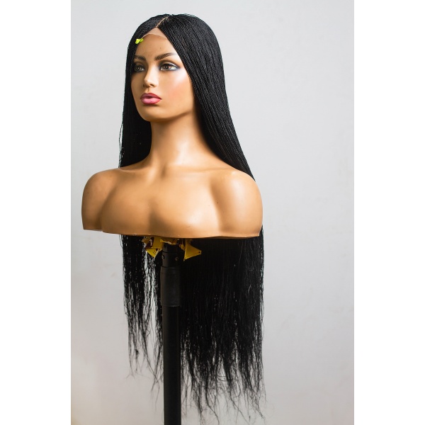 Black Micro Twist Lace Wig, Single Part Wig