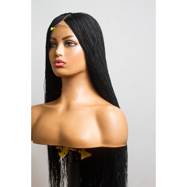 Black Micro Twist Lace Wig, Single Part Wig