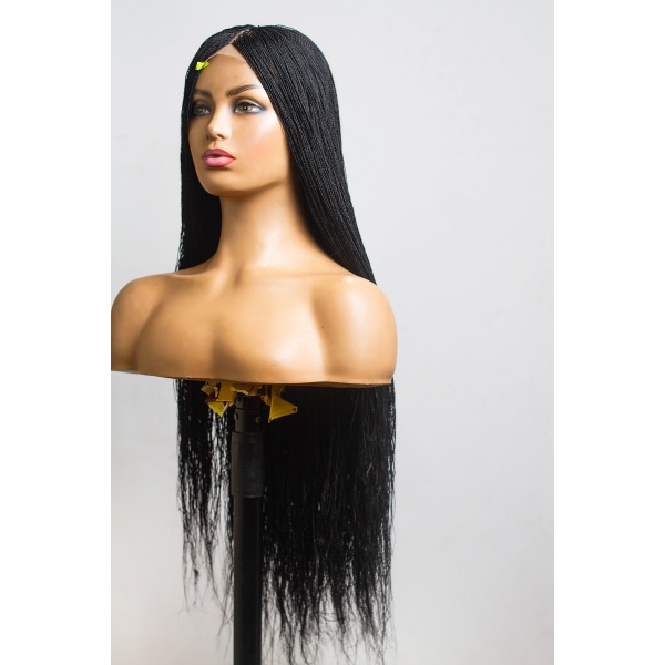 Black Micro Twist Lace Wig, Single Part Wig