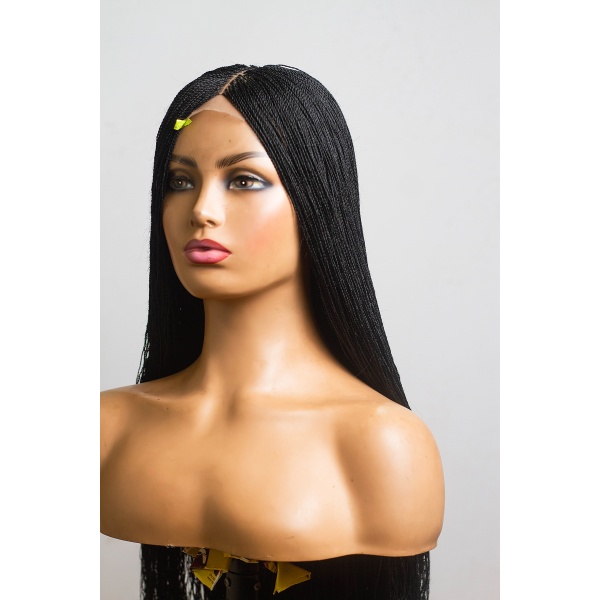 Black Micro Twist Lace Wig, Single Part Wig