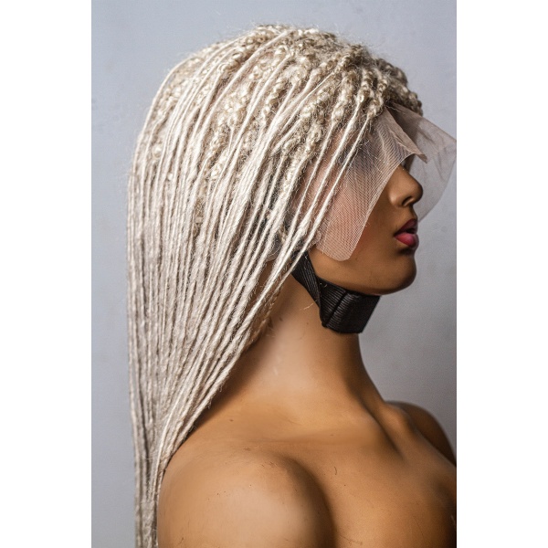 Platinum Blonde Synthetic Dreadlocks, Faux Locs , Full lace wig, 30 inches