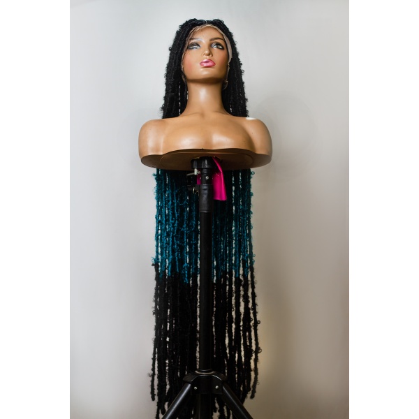 Ombre Teal butterfly Soft Locs on Full lace wig