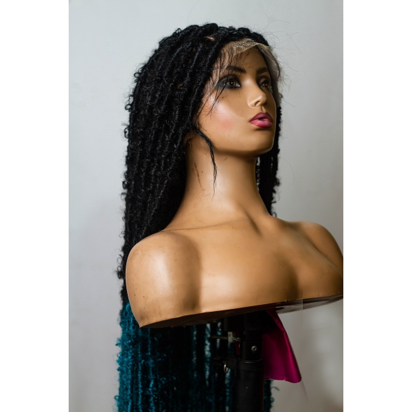 Ombre Teal butterfly Soft Locs on Full lace wig