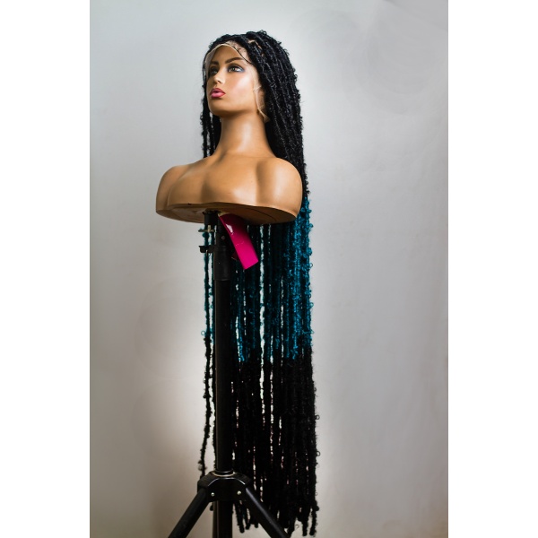 Ombre Teal butterfly Soft Locs on Full lace wig