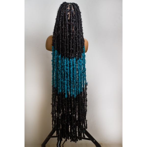 Ombre Teal butterfly Soft Locs on Full lace wig