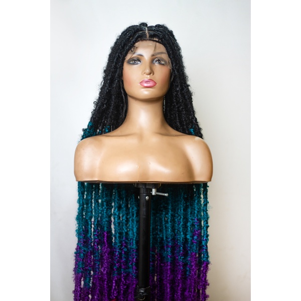 Ombre Teal Purple Hot Pink Butterfly Soft Locs on Full Lace wig