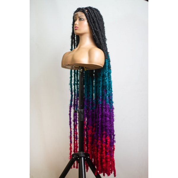 Ombre Teal Purple Hot Pink Butterfly Soft Locs on Full Lace wig