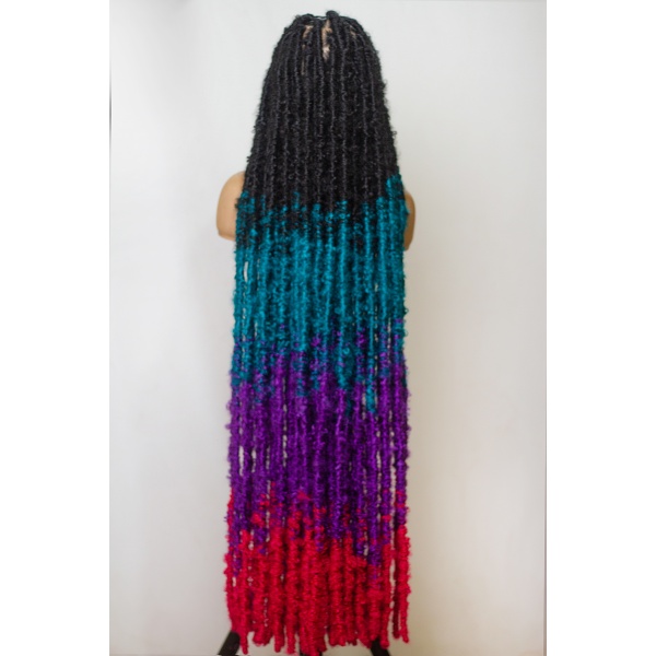 Ombre Teal Purple Hot Pink Butterfly Soft Locs on Full Lace wig