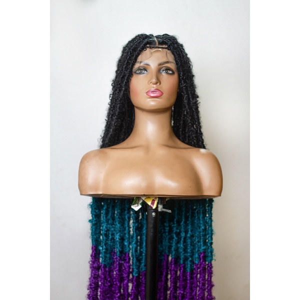 Ombre Teal Purple Hot Pink Butterfly Soft Locs on Full Lace wig