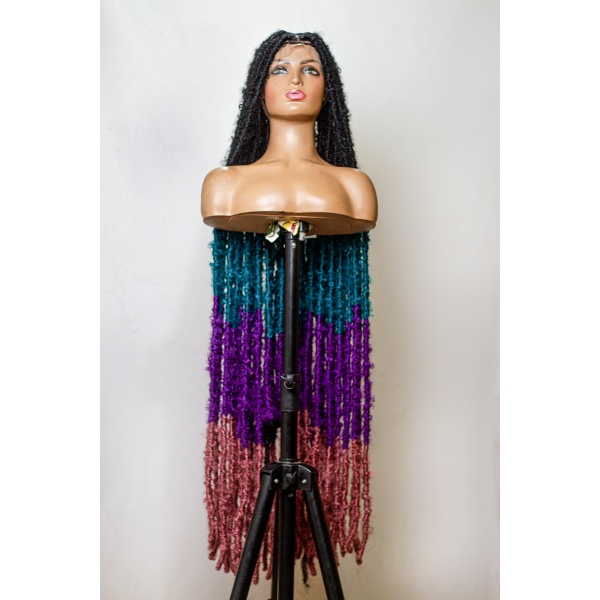 Ombre Teal Purple Hot Pink Butterfly Soft Locs on Full Lace wig