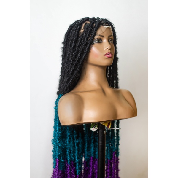 Ombre Teal Purple Hot Pink Butterfly Soft Locs on Full Lace wig