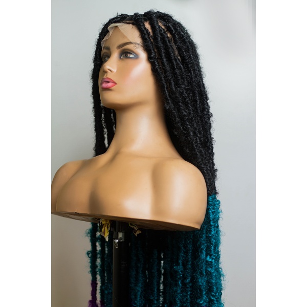 Ombre Teal Purple Hot Pink Butterfly Soft Locs on Full Lace wig