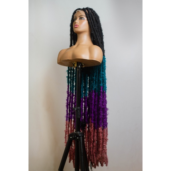 Ombre Teal Purple Hot Pink Butterfly Soft Locs on Full Lace wig