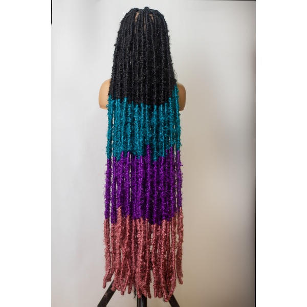 Ombre Teal Purple Hot Pink Butterfly Soft Locs on Full Lace wig