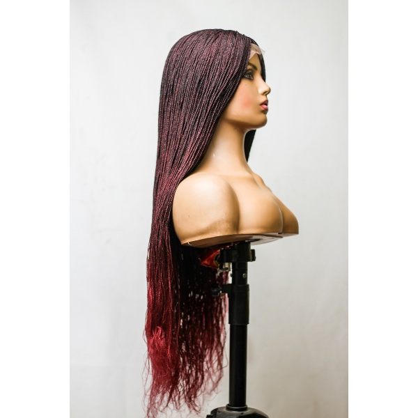 T1/Bugundy Braided Wig,Skinny Box Braids, Closure Wig