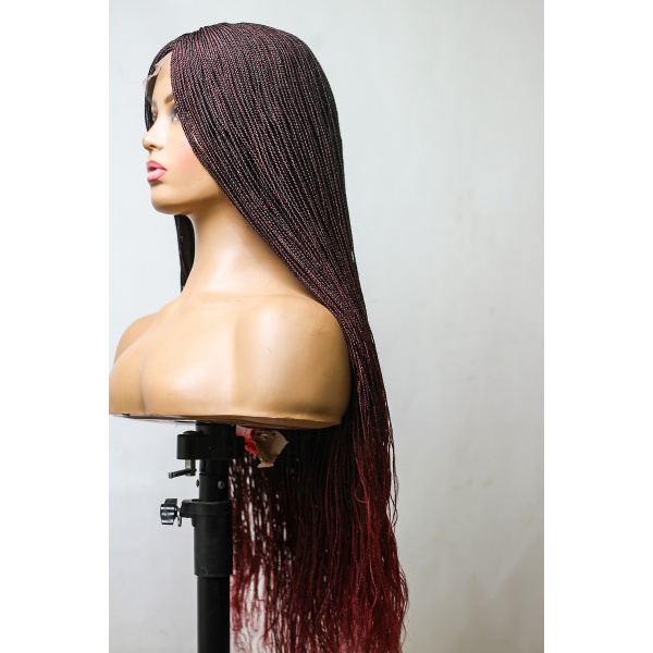 T1/Bugundy Braided Wig,Skinny Box Braids, Closure Wig