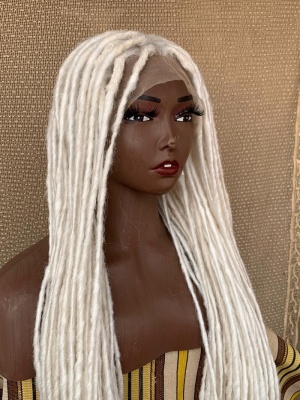 Snow White Full lace Synthetic Dreadlocs Wig, Glueless Single End Synthetic Dreadlocs White Wig, 30 inches