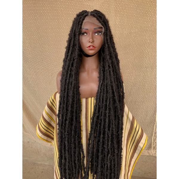 Off Black Distressed Locs Wig, Glueless Color 2 Butterflylocs Wig, 42 inches