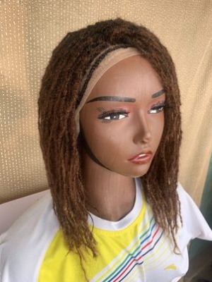 Brown and Blonde Human Hair Sisterlocs wig with dark roots, Glueless Bob Sisterlocs Wig, 12inches