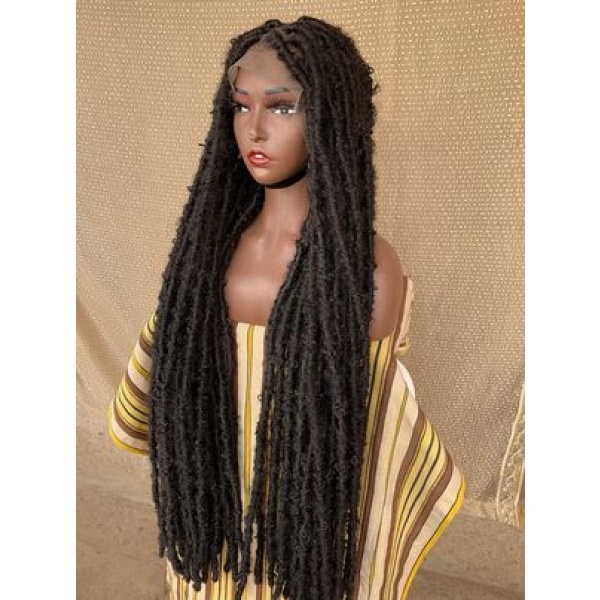 Off Black Distressed Locs Wig, Glueless Color 2 Butterflylocs Wig, 42 inches