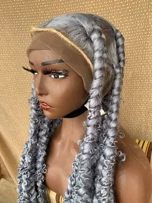 Grey Full lace Passion Braids Wig, Glueless Knotless Passion Braids Wig, 42 inches