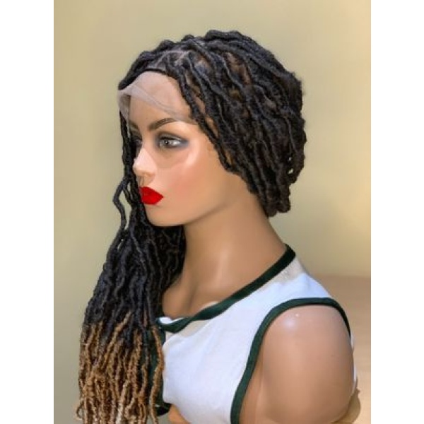 Ombre Soft crinkled locs wig, Ombre blonde Crochet faux locs, gluess lace wig Goddess Locs ombre C15 wig