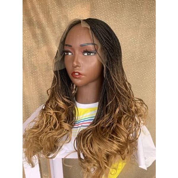 Frontal Skinny French Box Braids Ombre 30 and 27, French Braids with curly Ends