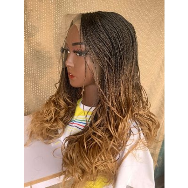 Frontal Skinny French Box Braids Ombre 30 and 27, French Braids with curly Ends