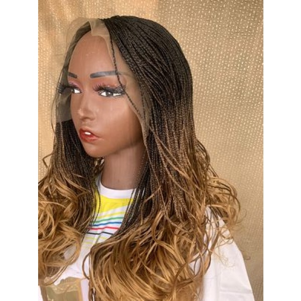 Frontal Skinny French Box Braids Ombre 30 and 27, French Braids with curly Ends