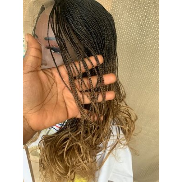 Frontal Skinny French Box Braids Ombre 30 and 27, French Braids with curly Ends