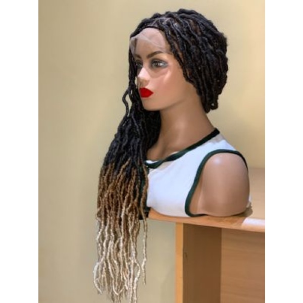 Ombre Soft crinkled locs wig, Ombre blonde Crochet faux locs, gluess lace wig Goddess Locs ombre C15 wig