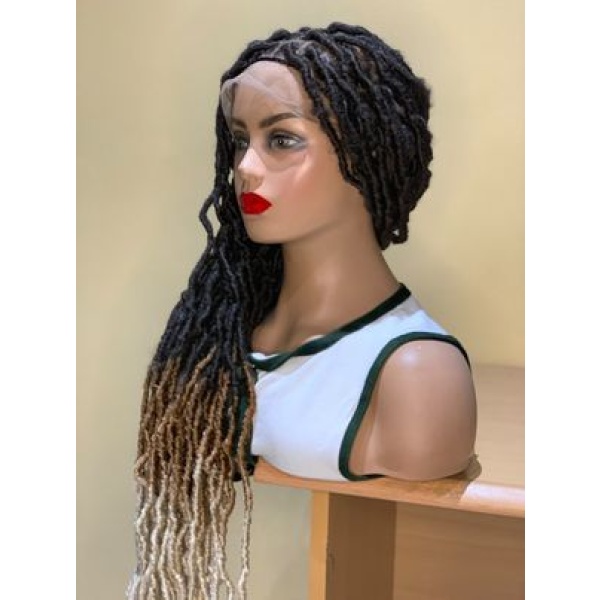 Ombre Soft crinkled locs wig, Ombre blonde Crochet faux locs, gluess lace wig Goddess Locs ombre C15 wig