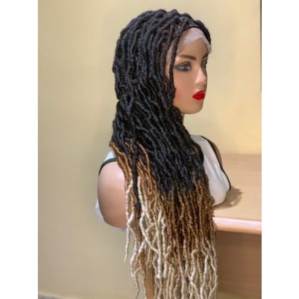 Ombre Soft crinkled locs wig, Ombre blonde Crochet faux locs, gluess lace wig Goddess Locs ombre C15 wig