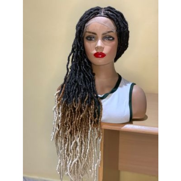 Ombre Soft crinkled locs wig, Ombre blonde Crochet faux locs, gluess lace wig Goddess Locs ombre C15 wig