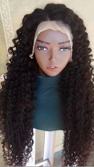 Goddess faux locs with human hair curls,Raw Deep Wave Human Hair 28 Inches Black Frontal with locs and curls, 400grams