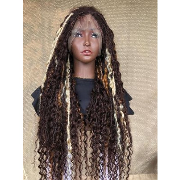 Full lace Human hair boho locs,Goddess locs, Wig for black women